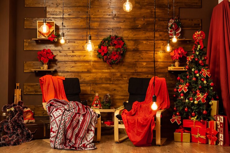 Christmas home design with beautiful Christmas tree cozy night