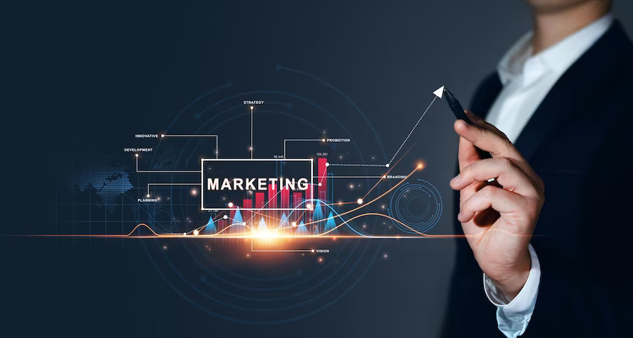 businessman holding analysis graph growth digital marketing concept